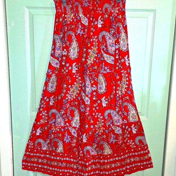 Bila Red Paisley Maxi Skirt (Size L) NWOT  Wide Elastic Waist Band - Beautiful - Picture 3 of 9